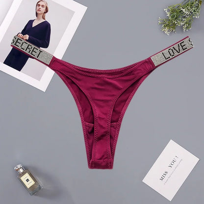 Fashionable ladies lingerie short waist ladies lingerie style, crystal letters comfortable pink thong sexy swimming trousers