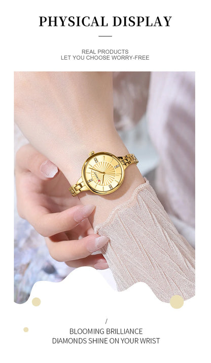 CURREN 9097 Women's Casual Quartz Watch Elegant Simple Design Waterproof Stainless Steel Strap Fashion Business Wristwatch Lady