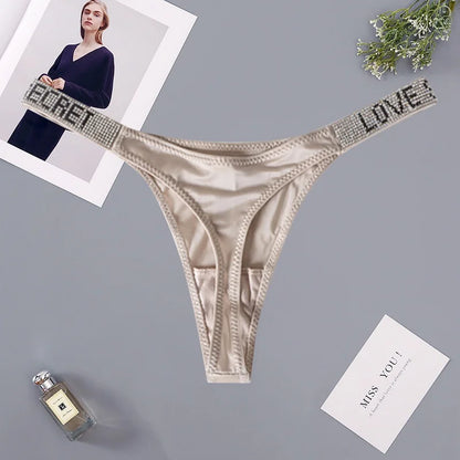 Fashionable ladies lingerie short waist ladies lingerie style, crystal letters comfortable pink thong sexy swimming trousers