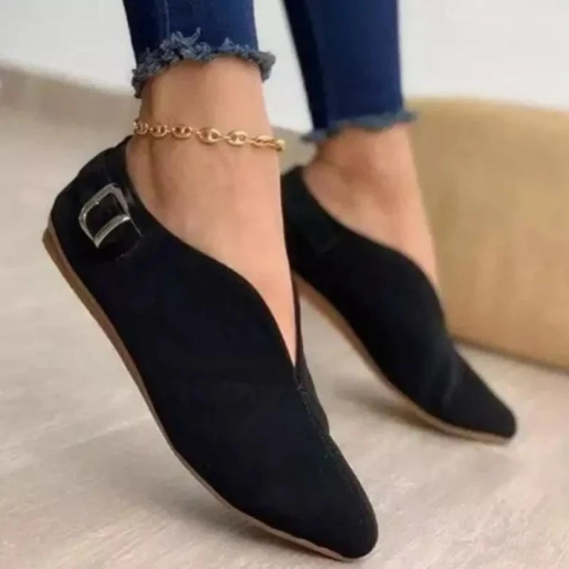 2025 Summer New Women's Shoes Flat Bottom Pointed Toe Casual Single Shoes Low Top Shoes Big Size 43