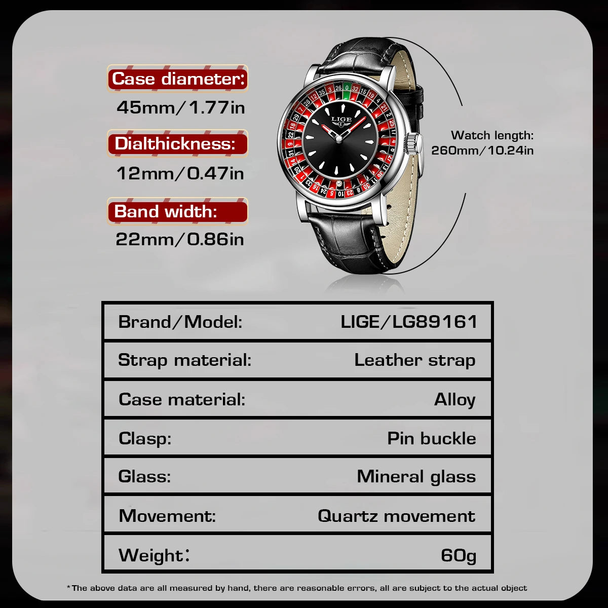 LIGE Quartz Man Watch Fashion Luxury Creative Roulette Game Dial Design Leather Casual Life Waterproof Watches for Men Gifts+Box