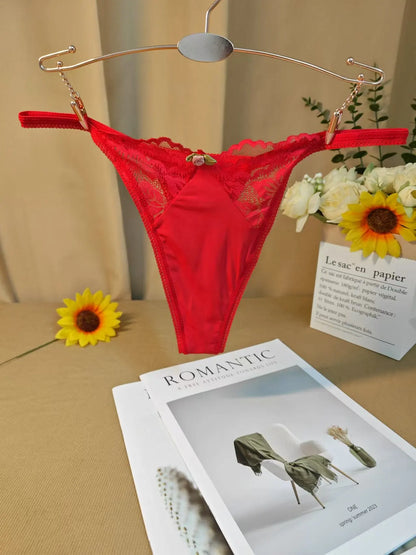 Sexy Women's Low - Waist Thong Underwear: Exquisite Lace Details & Floral Embellishments, Breathable & Alluring