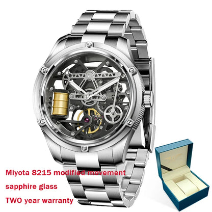 Pindu Men's New Mechanical Watch Leather Sapphire Crystal Commercial Men's Watch Miyota 8215 Automatic Watch 50m Waterproof
