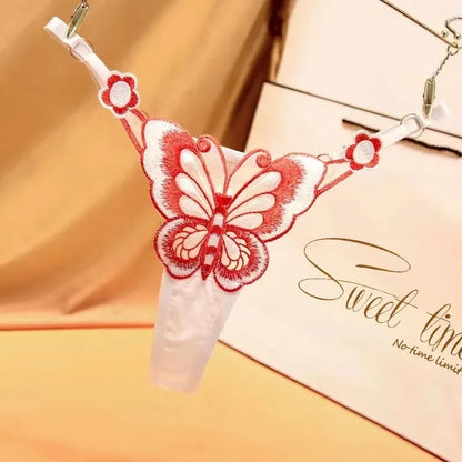 Sexy Lace Thong Women Butterfly Low Waist Panties G strings Transparent Mesh Briefs Adjustable Waist Panties Culotte Femme