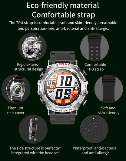 LaNikar Smart Watch AMOLED Display With In-Ear Bluetooth Headset Heart Rate Blood Pressure Oxygen Saturation Monitoring HD Audio