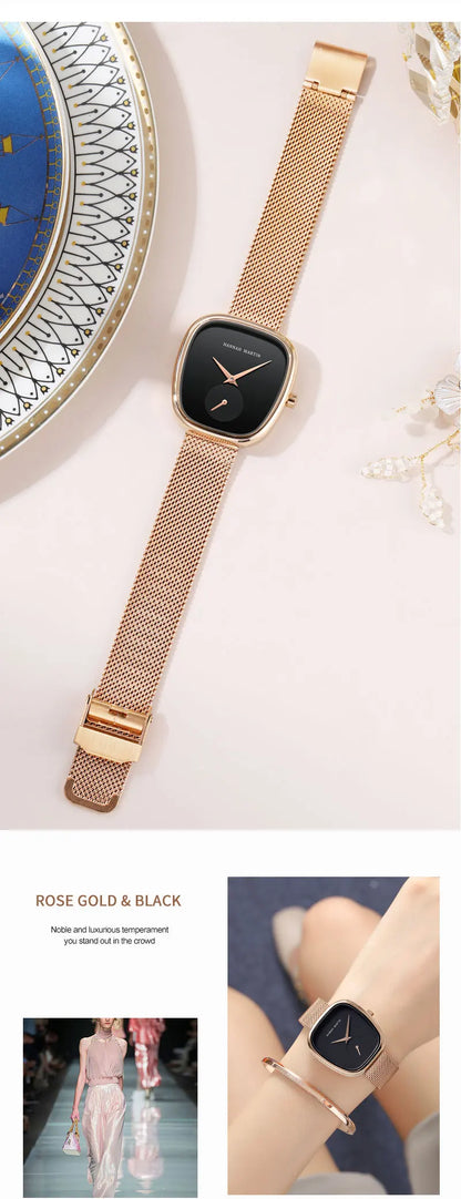 2025 New Women's Quartz Wristwatch 34mm Wine Barrel Rose Gold Black Stopwatch Fashionable Minimalist Style Oval Women's Watches
