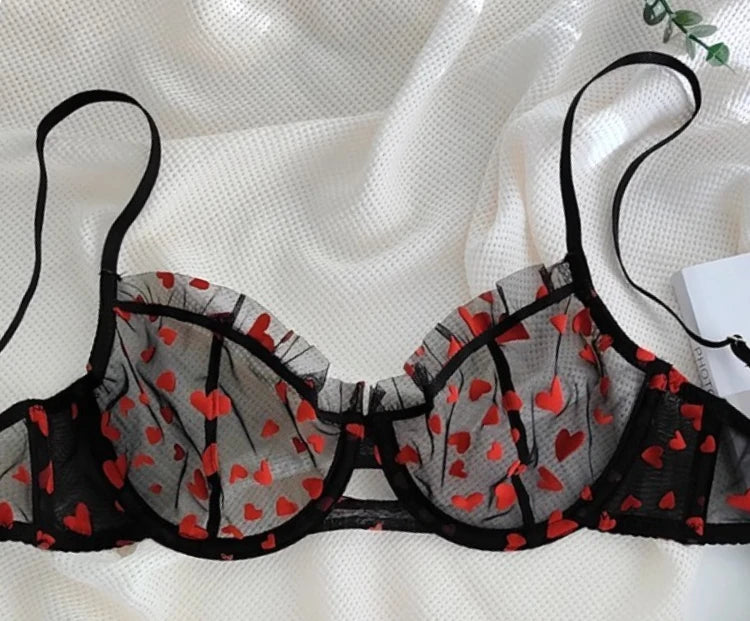 French Lace Minimizer Bra Set - Sexy Push Up Lingerie for Big Bust, Pink Heart-shaped Design | Flattering Support & Girlish Char