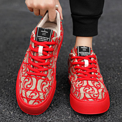 Hot Selling Red Canvas Shoes Men Trendy Print Skateboard Shoes For Man Low Cut Platform Skate Sneakers Male zapatos para hombre