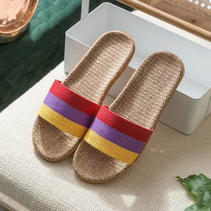 Bow Linen Slipper For Women Summer Indoor Breathable Cool Air-conditioned Shoe Women's Outdoor Non Slip Floral Sandal Flip-flops