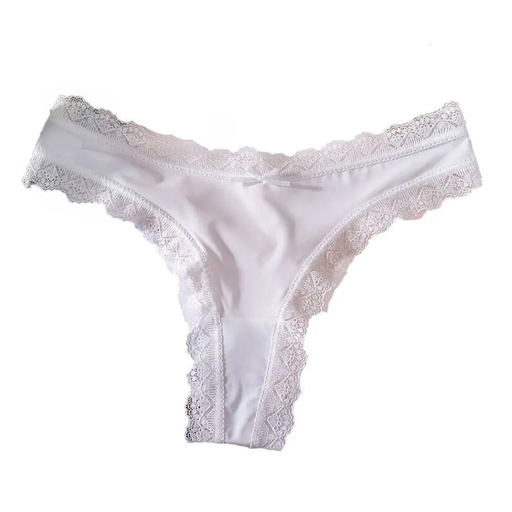Comfortable Seamless Ice Silk Panties Cotton Crotch Thong Lace Bow Briefs Underwear Low Waist Women's Summer Panties Girl