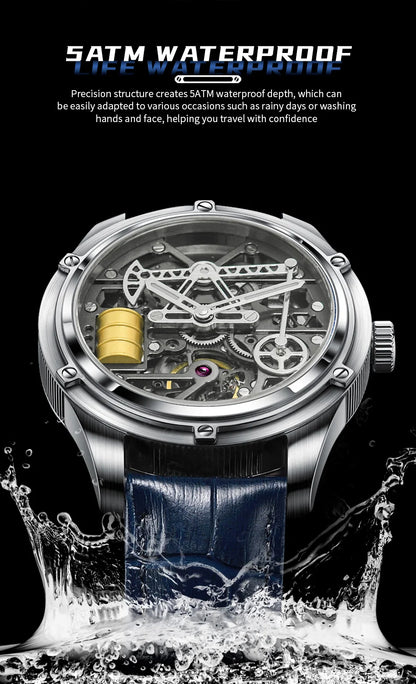 Pindu Men's New Mechanical Watch Leather Sapphire Crystal Commercial Men's Watch Miyota 8215 Automatic Watch 50m Waterproof