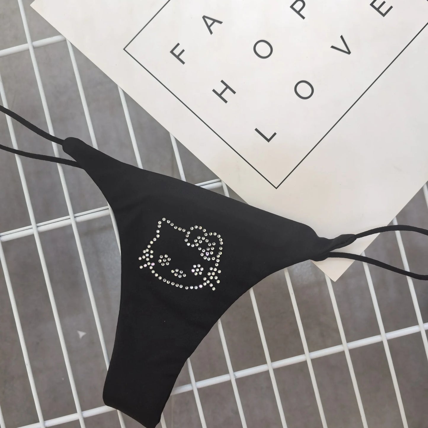 Sparkling Diamond Sexy G-string Spicy Girl  Thin Cotton Underwear For Women Low Waist Cute Cat Cartoon Briefs Thongs Lingerie