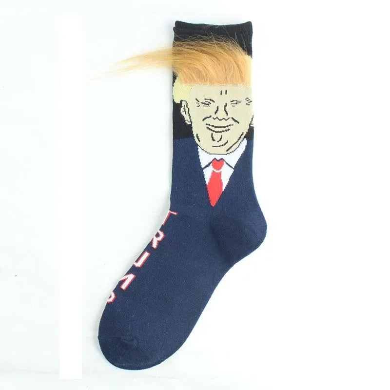 Funny Presidential Socks With 3D Fake Hair Round Neck Socks