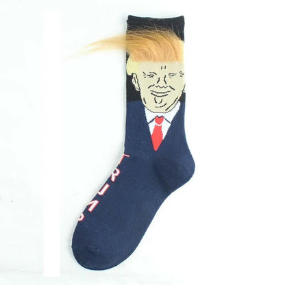 Funny Presidential Socks With 3D Fake Hair Round Neck Socks
