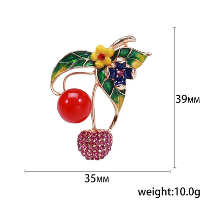 Enamel Cherry Brooches for Women Unisex Rhinestone Fruit Pins Banquet Party Backpack Gifts Jewelry Accessories