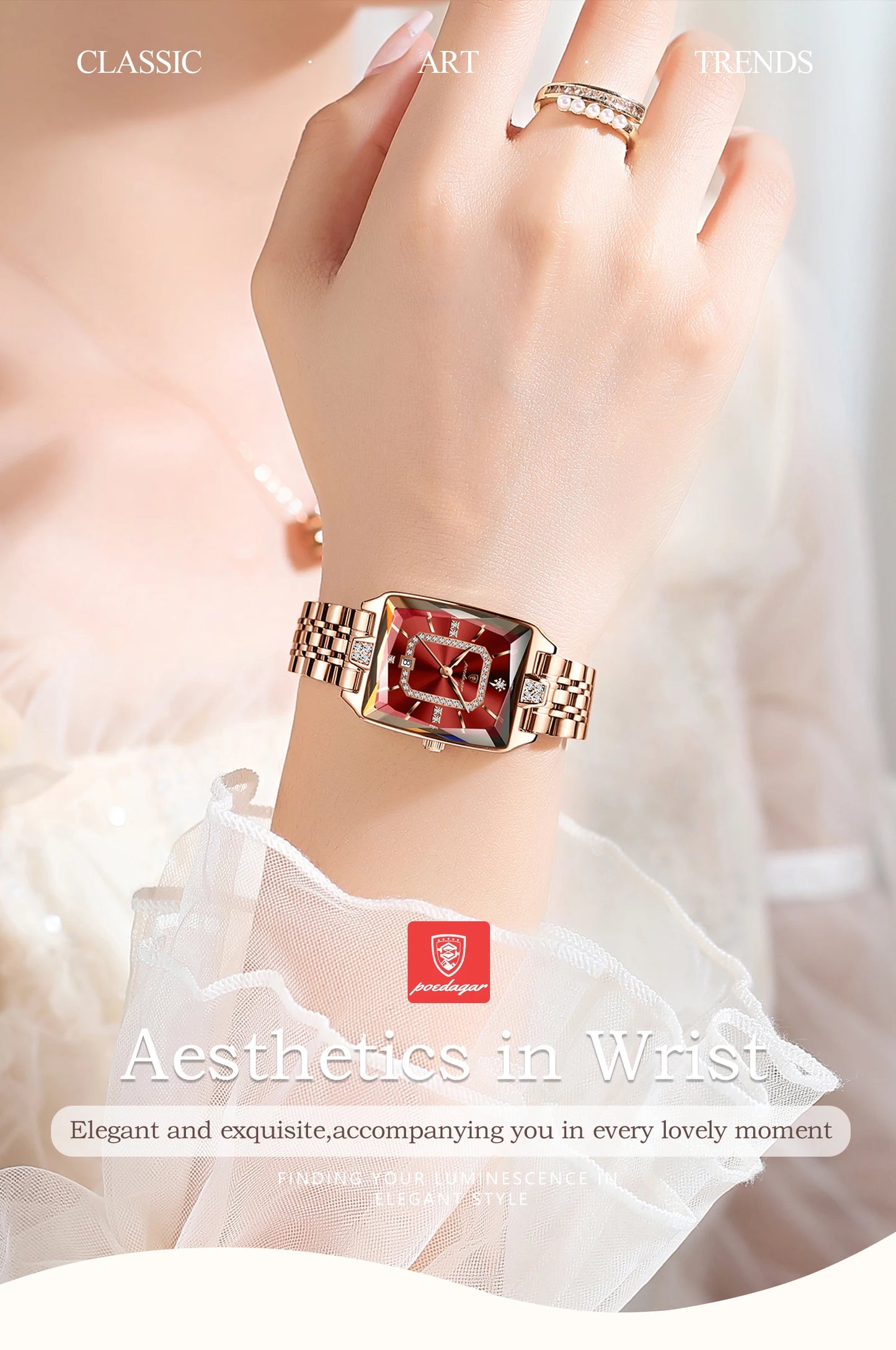 POEDAGAR Luxury Elegant Watch For Woman Date Waterproof Rectangle Ladies Watch Stainless Steel Quartz Women Watches Female Reloj