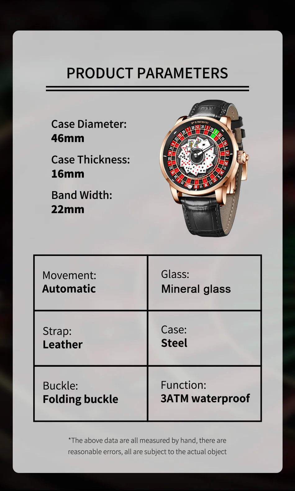 PINDU Designs New NH35A Rotary Roulette Mechanical Watch Men's Diamond Surface Waterproof Leather Men's Watch Montre Homme P6626