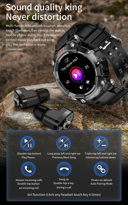 LaNikar Smart Watch AMOLED Display With In-Ear Bluetooth Headset Heart Rate Blood Pressure Oxygen Saturation Monitoring HD Audio