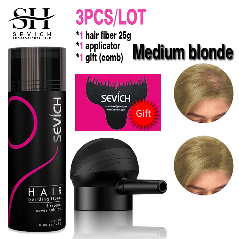 10 Colors Sevich Hair Fibers Keratin Fibers Applicator Hair Building Fibers Spray Hair Loss Instant Regrowth Thickening Powders