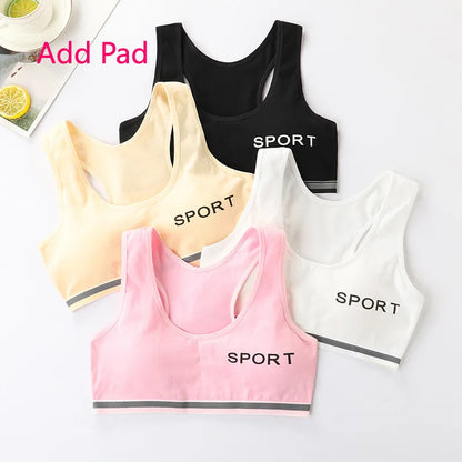 4 Pcs/Lot Children Innerwear Cotton Girls Bra Removable Sponge Cup Puberty Girls Training Bras Breathable Teenage Girl Brassiere
