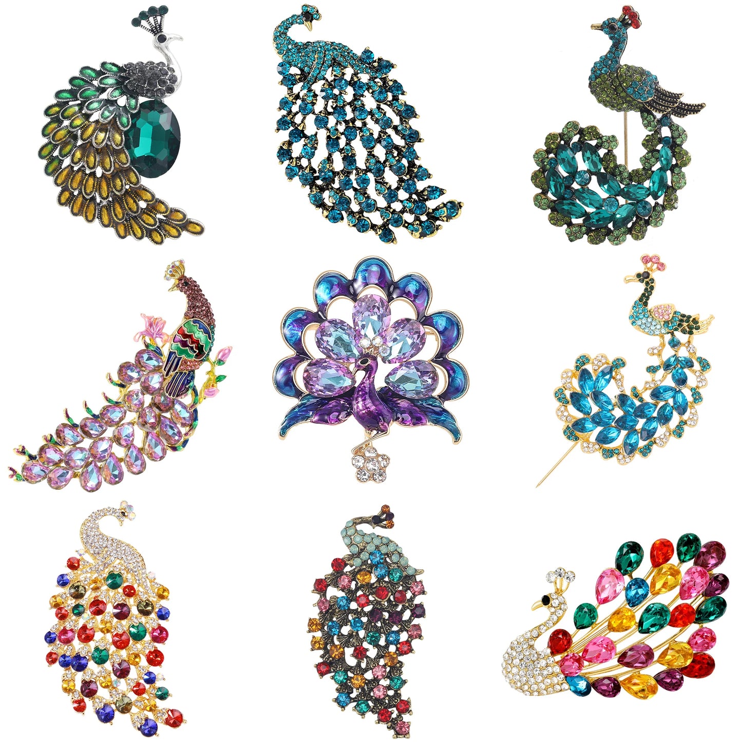 Fully Rhinestone Peacock Bird Brooch Fashionable and Elegant Coat Pin Jewelry Accessories and Gifts