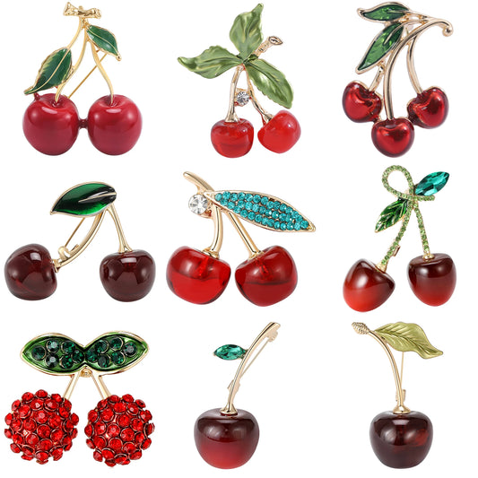 Enamel Cherry Brooches for Women Unisex Rhinestone Fruit Pins Banquet Party Backpack Gifts Jewelry Accessories