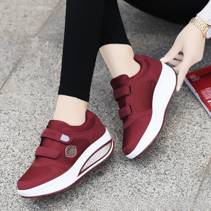 Women's Swing Sneakers 2025 Wedge Platform Toning Sports Shoes for Woman Thick Sole Breathable Fitness Rocking Mom Shoes