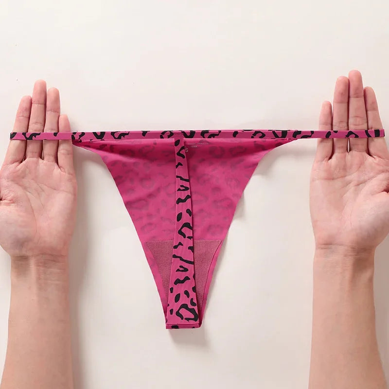 SP&CITY Leopard Print Thongs Sports Traceless Women’s Underpants Low Waist Ice Silk Thin Panties Breathable Fitness Briefs