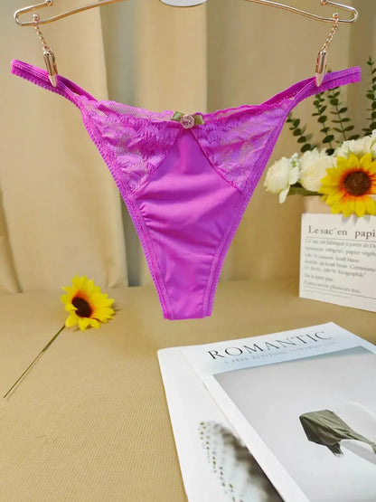 Sexy Women's Low - Waist Thong Underwear: Exquisite Lace Details & Floral Embellishments, Breathable & Alluring