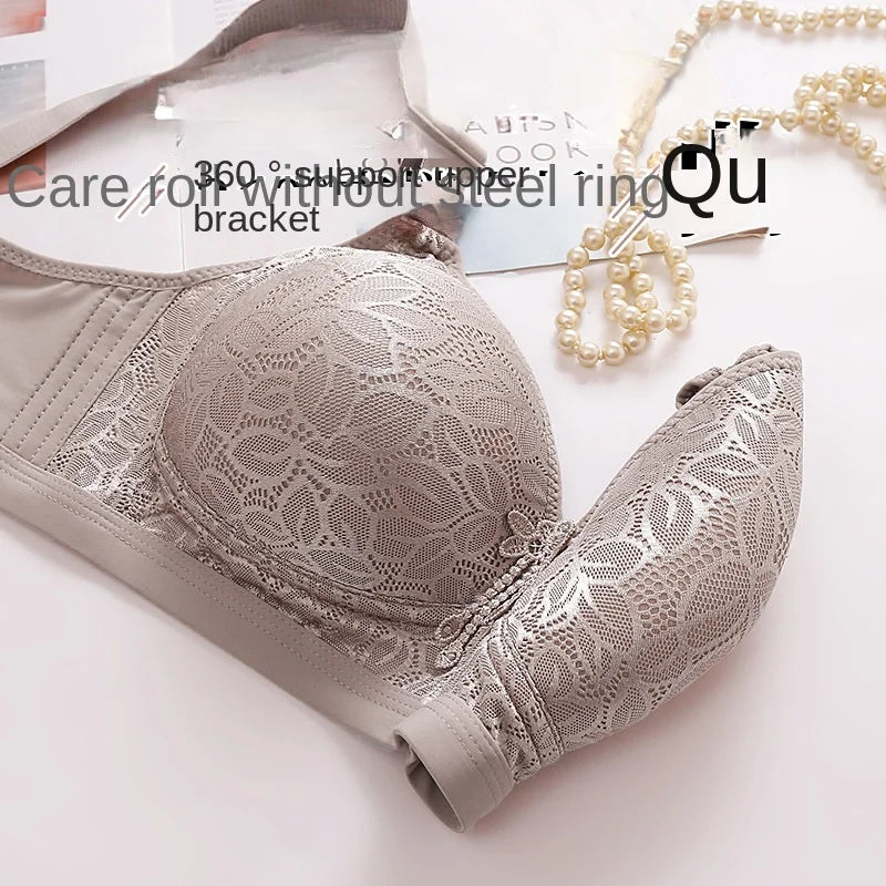 Comfortable Breathable Adjustable Brassiere Thin Section Without Steel Ring Bra Large Breasts Appear Small Side Gathering Bra