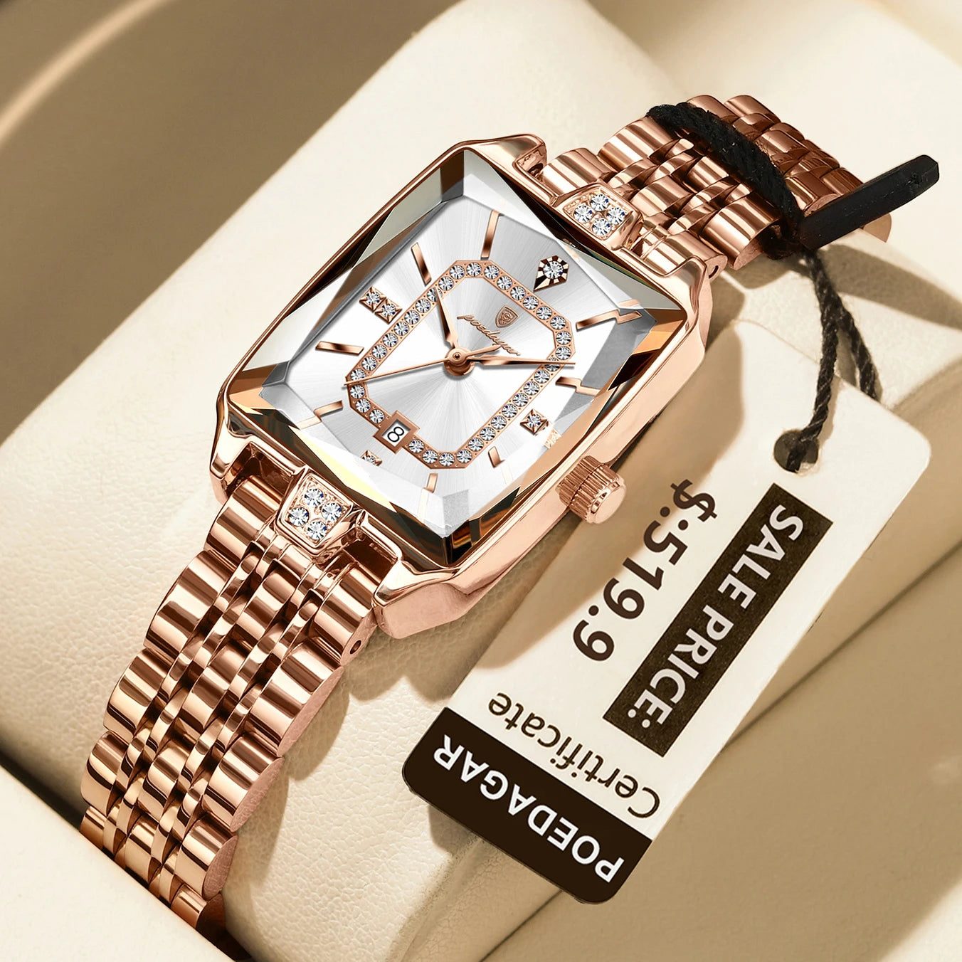 POEDAGAR Luxury Elegant Watch For Woman Date Waterproof Rectangle Ladies Watch Stainless Steel Quartz Women Watches Female Reloj