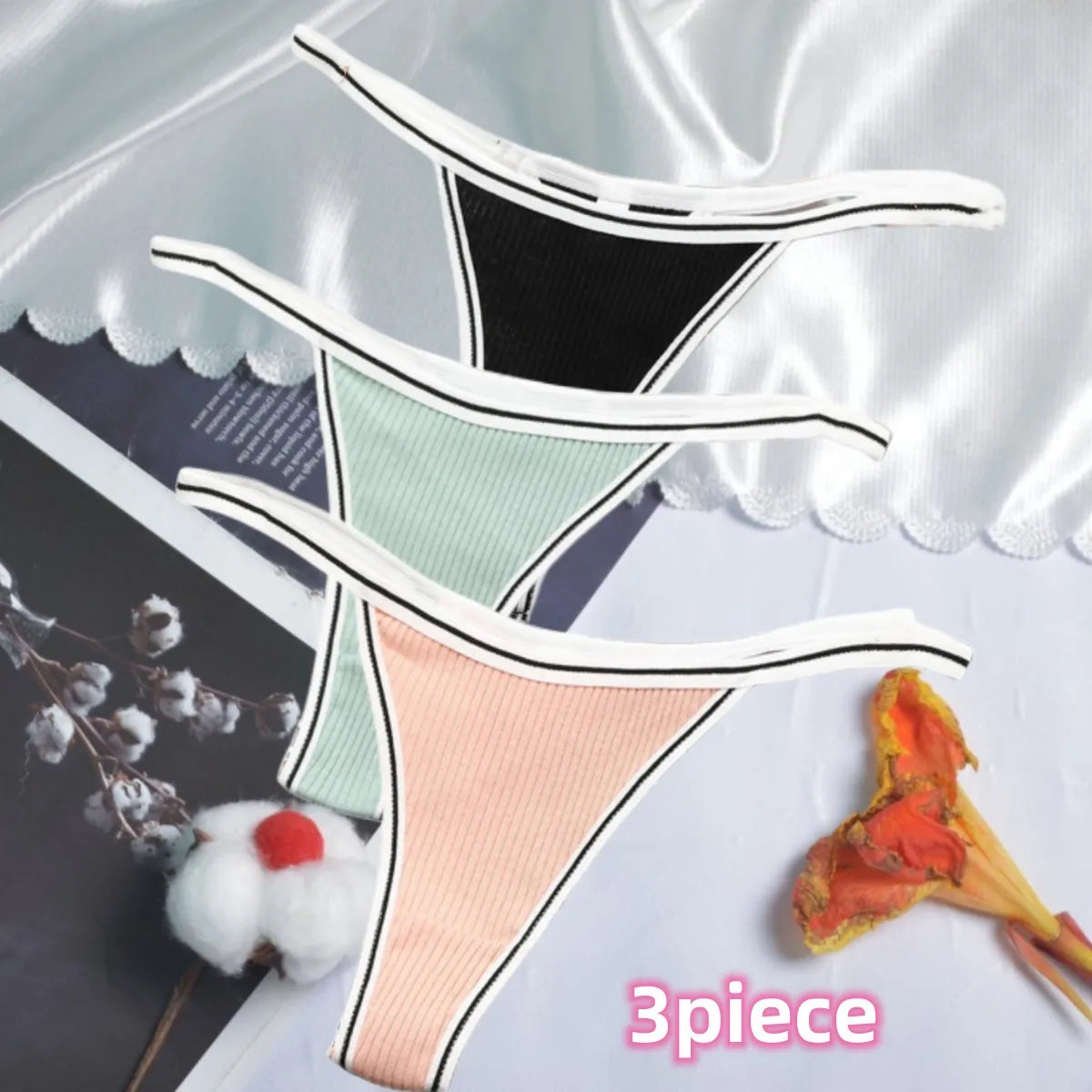 Women's Cotton Panties Sexy String Seamless Invisible Thongs Low Waist Underpants Comfortable Solid Color G-String Underwear