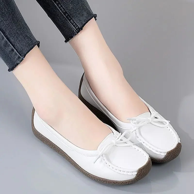 The New Shoes for Women Casual Loafers Summer Mom Flat Shoes Genuine Leather Fashion Work Casual Sneakers Zapatos De Mujer