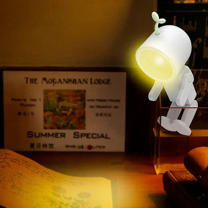 Creative Astronaut Magnetic Night Light LED Mini Square Robot With Battery Book Lamp Desktop Bedside Wooden Decor Ambient Light