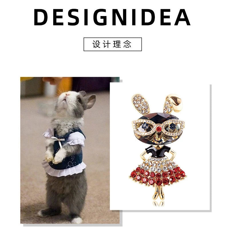Rhinestone Rabbit Brooches For Women Sparkling Beauty Animal Charm Bunny Casual 2 Colors Brooch Pins Jewelry Gifts For Girl