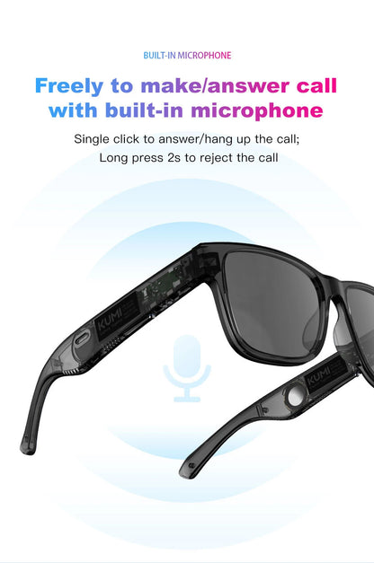 KUMI Meta V1 Smart Glasses Polarized Sunglasses Bluetooth glasses IPX4 Waterproof Open Ear Headphones AI Voice Assistant