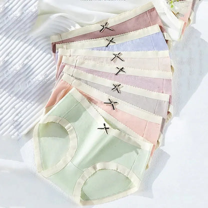7Pcs Women's Panties Cotton Underwear Cute Bow Girls Briefs Solid Panty Breathable Underpants Sexy Low Waist Female Lingerie