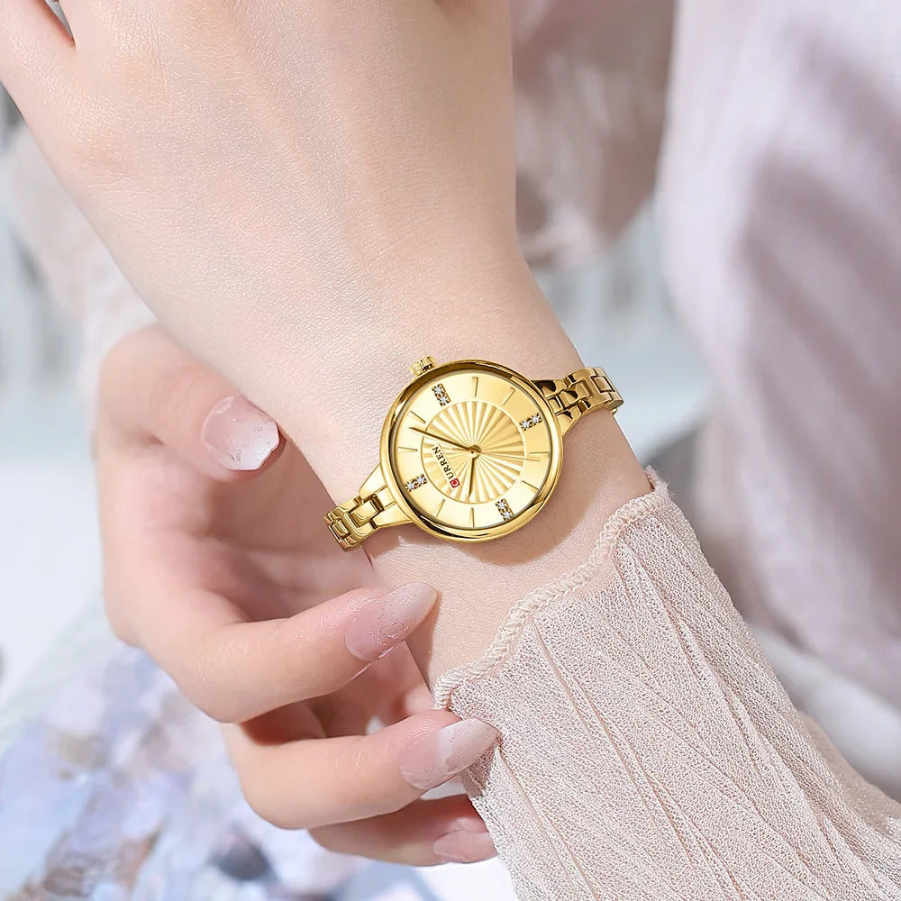CURREN 9097 Women's Casual Quartz Watch Elegant Simple Design Waterproof Stainless Steel Strap Fashion Business Wristwatch Lady
