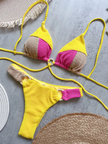 Sexy Neon Green Bikini Set 2025 Tassel Drawstring Side Thong Swimsuit Women Summer Push Up Swimwear Bathing Suit Beach Wear