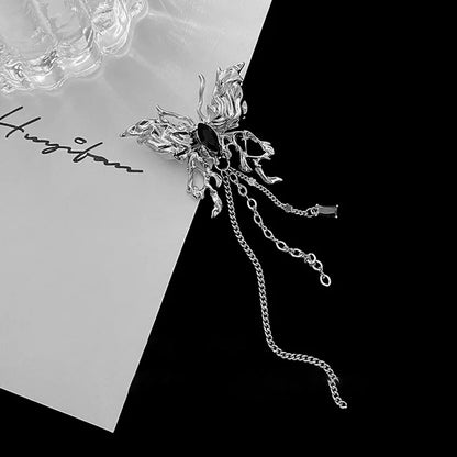 Metal Chain Brooch Tassel Butterfly Pendant Brooch for Women Men Couple Overcoat Suit Shirt Lapel Pin Clothing Accessory Jewelry