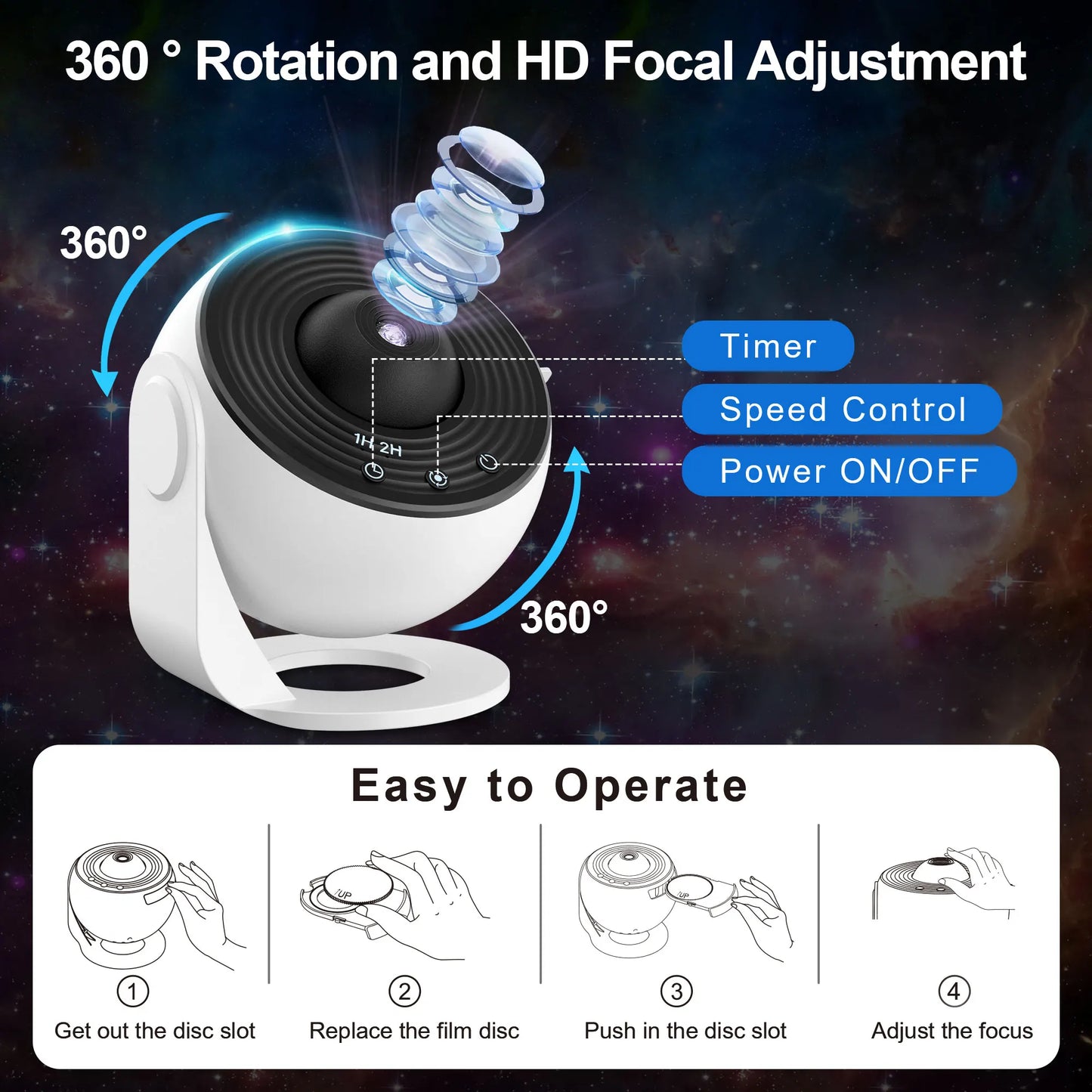 Galaxy Ultra Star Projector HD Image Area LED Night Light