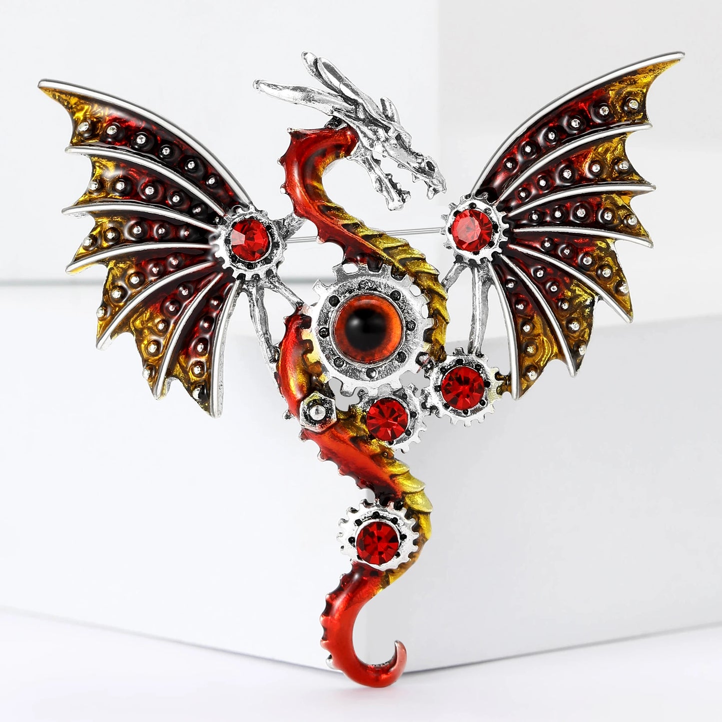 Enamel Dragon Pins for Women Rhinestone Flying Dragons Brooches Office Party Friend Gifts Jewelry Accessories
