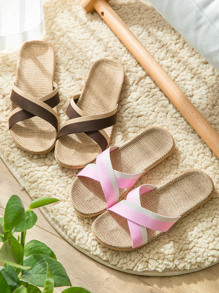 Home slippers for women anti slip flooring for summer indoor linen slippers for men home linen slippers cool slippers
