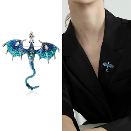 Enamel Dragon Pins for Women Rhinestone Flying Dragons Brooches Office Party Friend Gifts Jewelry Accessories