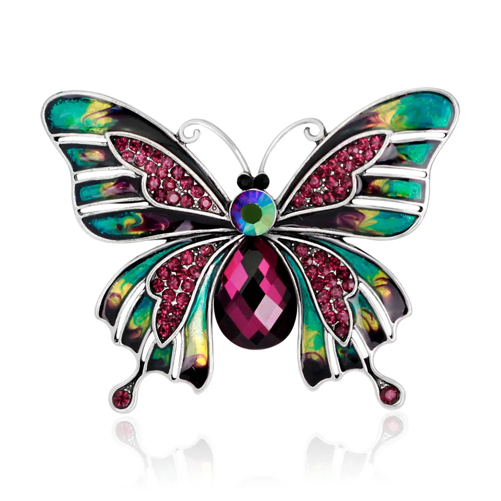 Shiny Rhinestone Butterfly Brooches For Women Luxury Jewelry Vintage Enamel Pin Animal Badges Large Butterfly Brooch Pin Gifts