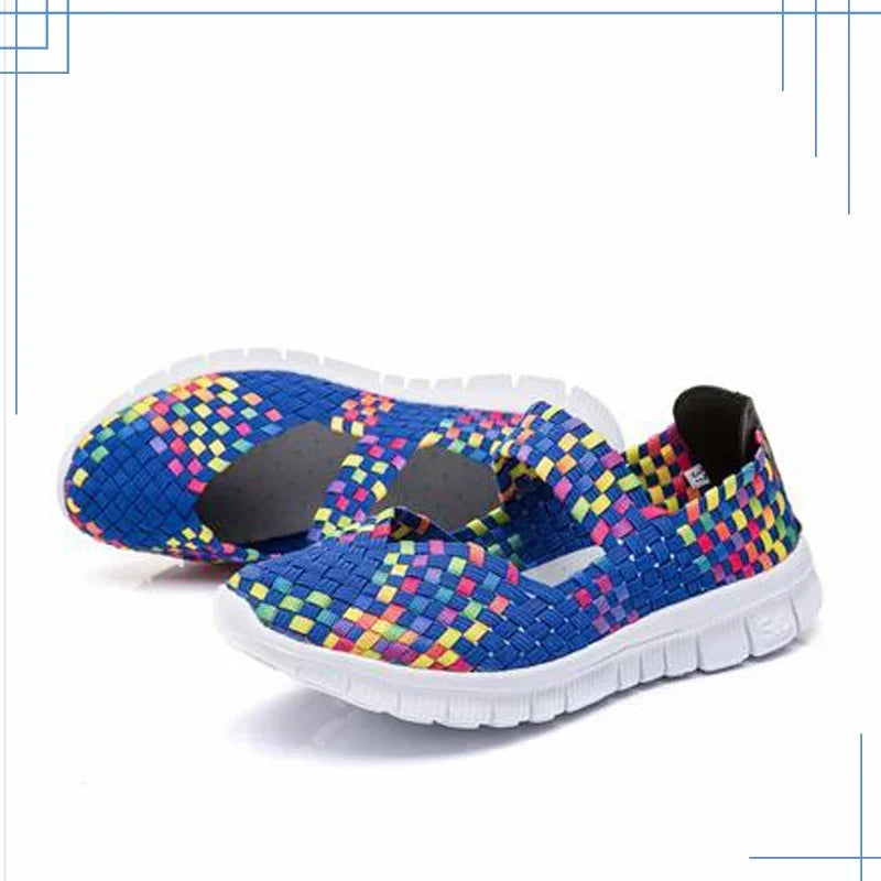 Plus Size Women Flat Shoes  Elastic Band Weave Shoes Women Comfort Flat Shoes Women Casual Loafers Zapatos De Mujer