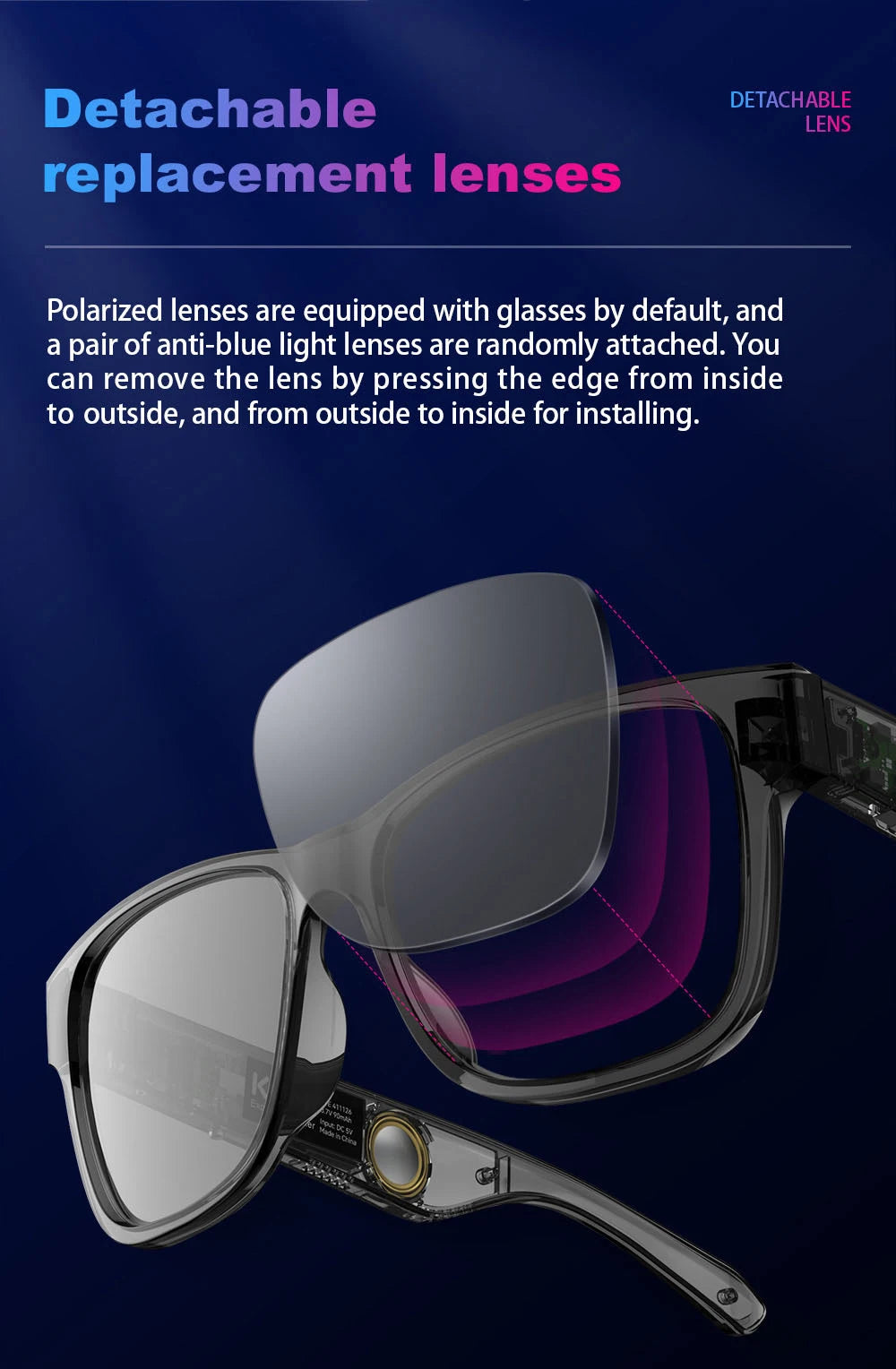 KUMI Meta V1 Smart Glasses Polarized Sunglasses Bluetooth glasses IPX4 Waterproof Open Ear Headphones AI Voice Assistant