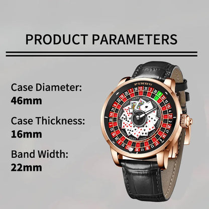 PINDU Designs New NH35A Rotary Roulette Mechanical Watch Men's Diamond Surface Waterproof Leather Men's Watch Montre Homme P6626