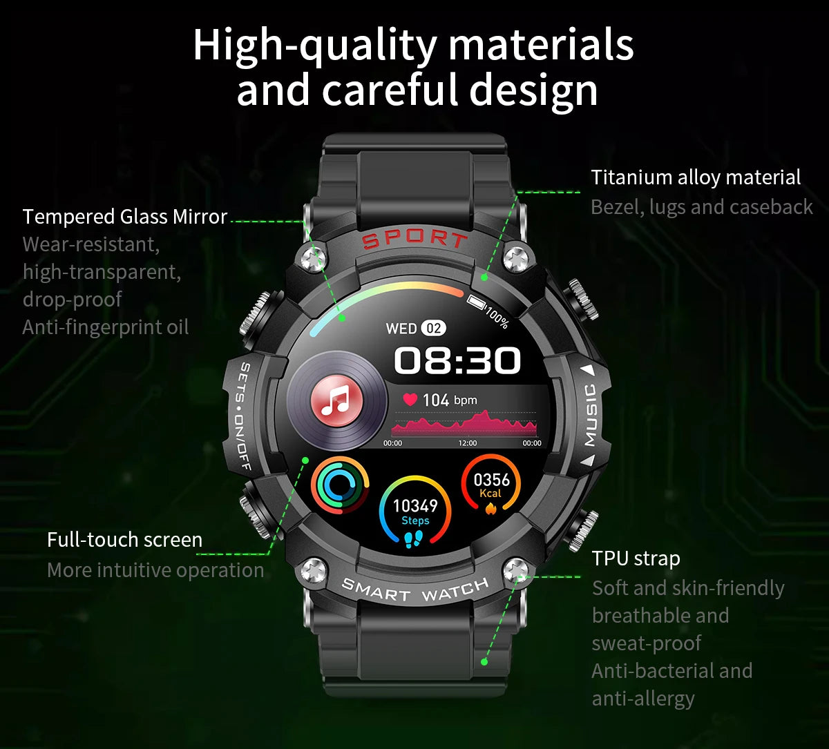 LaNikar Smart Watch AMOLED Display With In-Ear Bluetooth Headset Heart Rate Blood Pressure Oxygen Saturation Monitoring HD Audio