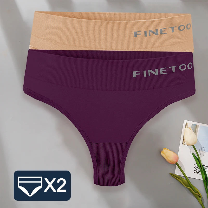 FINETOO 2PCS/Set M-2XL Bodyshaper G-String Panties Women Slim Underwear Female Lingerie Sexy Lady Thongs High Waist Underpants